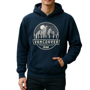 Vancouver Men’s Navy Blue Hoodie Large Graphic Kangaroo Pocket Heavy Blend XL